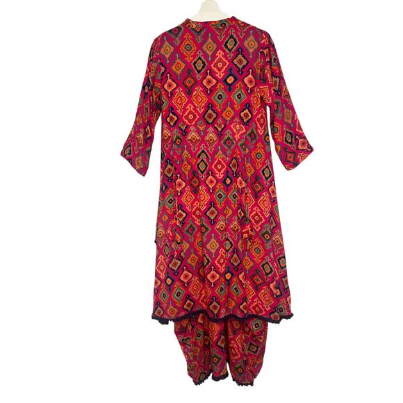Made In India Vibrant Kaftan Kurta Tiered Cotton Maxi Dress Farm Rio Style - Picture 2 of 8